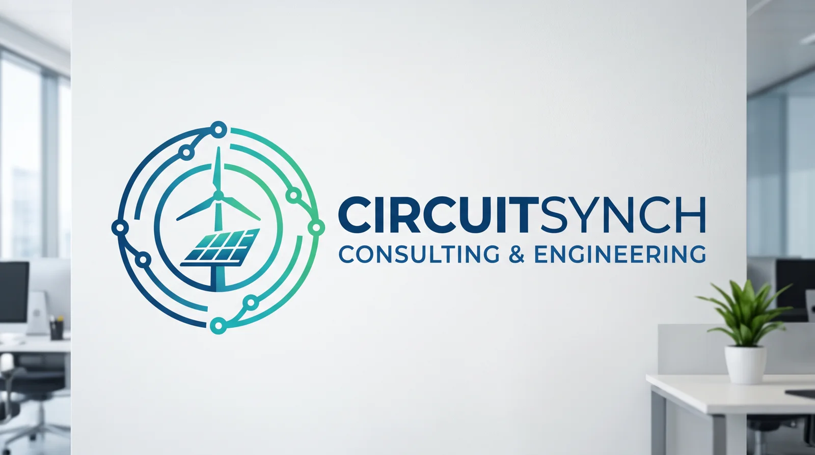 CircuitSynch logosu, ofis duvarında